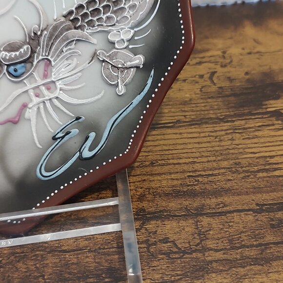 Moriage Embossed Blue Eyed Dragon Handled Nappy Plate RS Japan Porcelain Vintage - Picture 4 of 15